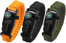 aiGear Survival Bracelet Set 3 Pack with Compass & Whistle, Camping, Hiking Emergency Gear (Black, Green, Orange)