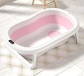 GoBuyer Foldable Baby Bath Tub with Built-in Thermometer for Toddler Kids Infant - Basin - Safe Non-Slip Portable for 0-4 Years