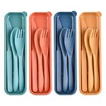 Reusable Wheat Straw Cutlery with Case, Portable Dark Utensils Set for Adults, Tableware Camping Cutlery Set for 4 People, Travel Utensils for Kitchens, Dishwasher Safe