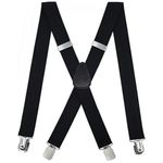 LINKPEACE Mens Suspenders Adjustable 1.4Inch X-back Elastic Work Suspenders (Black)