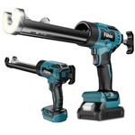 Fiihio Cordless Caulking Gun Compatible with Makita 18V Battery, 10OZ Electric Caulk Gun with LED Light, LCD Display, 6 Adjustable Speeds for Floor Wall Tile Filling, Blue (Tool Only)