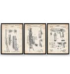 Magic Posters Gun Patent Prints Art - Set Of 3 - M16-1911 - Bolt Gun - Gift Merchandise Poster Vintage Old Original Blueprint Rifle Firearms Collector Owner Wall Decor - Frame Not Included