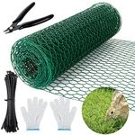 GOYADA 0.4m x 5m Chicken Wire Mesh Roll, Anti-rust Galvanised Wire Mesh Roll, 25mm Hole Size Chicken Wire Mesh Fence with Gloves, Pliers and Zip Ties for Chicken, Rabbit, Dog, Cat, Rats, Fox, Badger