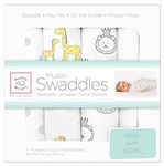 SwaddleDesigns Cotton Muslin Swaddle Blankets, Set of 4, Sterling Jungle Friends