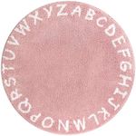 Lahome ABC Pink Round Rug for Girls Bedroom - 3ft Washable Small Classroom Rug Non Slip Alphabet Rug, Circle Nursery Rug for Kids Room, Cute Furry Plush Shaggy Crawling Play Mat for Children Toddlers