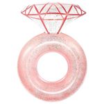 HeySplash Pool Floats, Inflatable Diamond Ring Pool Float, Large Engagement Ring Floatie for Bachelorette Party, Swim Tube River Lake Wedding Bride Stagette Decor Fun Toy Raft Adults & Kids, Rose Gold