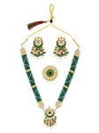 ZAVERI PEARLS Green Beaded Meenakari Long Kundan Necklace Earring & Ring Set For Women-ZPFK10831