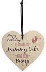 RED OCEAN Mummy To Be From Bump Happy Birthday Wood Heart Mum Mother Wife Funny Card Baby Gift