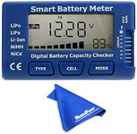 MaximalPower 5-in-1 Battery Meter, Intelligent Cell Meter Digital Battery Checker Battery Balancer for LiPo / LiFePO4 / Li-ion/NiCd/NiMH Battery Packs with Free Mircofiber Cloth