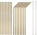 18 Piece Gold Stainless Steel Straws, 8.5 '' Reusable Drinking Straws,with Portable pouch,Suitable for wine and cold drinks (8 Straight/8 Bent/2 Brushes)