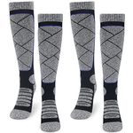 ouhos Mens Thermal Ski Socks Black Grey Long Knee High Winter Thick Warm Snow Sports Socks for Men 4-8/9-12 Anti Blister Cushioned Snowboarding Mountaineering Hiking Work Socks 2 Pairs