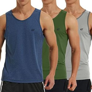 EZRUN Men's Tank Tops Quick Dry Workout Swim Beach Shirts Sleeveless Shirts for Bodybuilding Gym Fitness Training(Bluelightgreyarmygreen, 3XL)