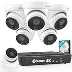 Swann Security Camera System with 2TB HDD, 8 Channel 6 Cam,POE Cat5e NVR 4K HD Home Security Camera,Indoor Outdoor Wired Surveillance Cameras, Night Vision, Heat Motion Detection, Dome Cams