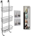 Hanging Shower Shelf in Grey/Chrome Finish – 3 x Shower Shelf Levels – 34'' x 12'' x 4.5'' – Stainless Steel – Shower Caddy with no Drilling Required + 2 Stainless Steel Adhesive Hooks