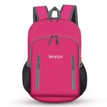 Bekahizar 20L Ultra Lightweight Backpack Foldable Hiking Daypack Rucksack Water Resistant Travel Day Bag for Men Women Kids Outdoor Camping Mountaineering Walking Cycling Climbing (Rose Red)