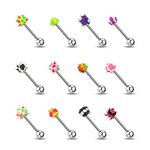 Memsion 316L Surgical Stainless Steel Tongue rings 14G Hypoallergenic Tongue Piercing Jewelry Silicone Soft Spike Ball Straight Barbell Retainer Nipple Rings Pack 12pcs Mix Colors Nipple Piercing for Women Men