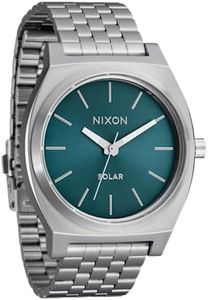 NIXON Time Teller Solar A1369-100 m Orologio da uomo analogico alla moda ad energia solare (quadrante 40,5 mm, cinturino in acciaio inox a 5 maglie da 20 mm), Argento / Dusty Blue Sunray, OSFM, Time