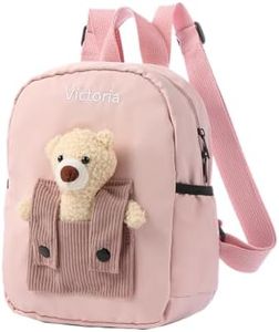 ALBERTBAND Sac à Dos Enfant Personnalisé avec Nom Cartable Fille Garcon Sac à Dos Enfant pour Ecole Maternelle Crèche Garderie Primaire Imperméable Réglable (ours-rose)
