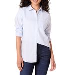 Amazon Essentials Women's Classic-Fit Long-Sleeve Button-Down Poplin Shirt, French Blue White Stripes, M