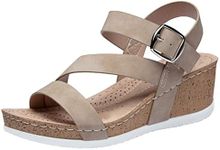 Jeossy Women's Casual Wedge Sandals Nude 35 Open Toe Buckle Ankle Strap Summer Walking Platform Sandal Size 7.5(DJY835 Nude 07.5)