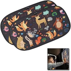 Car Window Shade-(2 Pack)-XL-25" x 16"-Colorful Cartoon Animal Designs, Cling Car Sun Shade for Windows - Sun, Glare and UV Rays Protection for Your Child - Baby Car Shades for Side Window by Enovoe