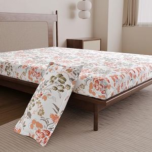 Divine Casa 100% Cotton Single Bedsheet with 1 Pillow Cover | Soft Skin Friendly Breathable Bed Sheet Set for Single Bed | Printed Bedding for Bedroom | 145 x 223 cm (Peach Blush, Floral)