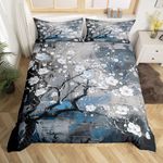 Blue Gray Watercolor Bedding Set,Plum Blossom Duvet Cover for Kids Teens,Abstract Art Comforter Cover Decorative Room,Natural Scene Quilt Cover with 2 Pillowcases,Super King Size(No Comforter)