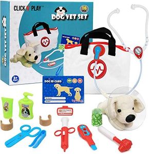 Click N' Play Pretend Play Pet Examine & Treat Veterinary Medical Doctor Play Set, Vet Playset for Kids Includes Plush Dog Toy and Vet Kit Pack, Veterinarian Kit for Kids, Vet Toys Toddler and Kids