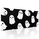 aportt Halloween Cute Ghost Mouse Pad Kawaii Cartoon Spooky Funny Spirit Extended Desk Mat Non-Slip Rubber Base Stitched Edge Large XL Black White Mousepad for Gaming Laptop Desktop,31.5×11.8 Inch