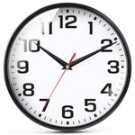 EMITDOOG Wall Clock Modern Kitchen Small Silent Analog Round Simple Quiet Quartz Black Wall Clocks Battery Operated Non Ticking for Bathroom Office Garage School