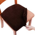 Smiry Velvet Seat Covers for Dining Room Chair Set of 2, Stretch Fit Removable Washable Chair Seat Cushion Protector Slipcovers with Ties, Coffee