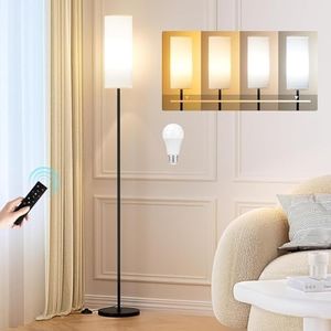 Floor Lamps for Living Room Bedroom, 3 Color Temperature Modern Lamp with Remote Control, Stepless Dimmable Colors Temperature & Brightness, Standing Lamps Tall Lamp, 10W Bulb Included (Black)