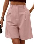 HOTOUCH Womens Shorts High Waisted Wide Leg Shorts Casual Pleated Bermuda Shorts Comfy Loose Lounge Shorts with Pockets Pink M