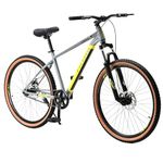 FitTrip Scrambler 27.5T | Single Speed Non-Gear MTB Cycle for Men | QC Tested Steel Alloy Frame| Dual Disk Brakes | Puncture Resistant Tyres | Unisex | Fully Fitted (Nardo Grey-Yellow) (Size : M)