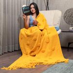 Urban Space Handmade Pure Cotton Sofa Throw Blanket, Soft Decorative Throw for Living Room, Sofa, Chair and Couch, Reversible and Breathable Throw with Tassels (Size- 130 cm x 160 cm, Mustard)