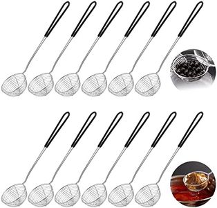 Worldity 12 Pieces Hot Pot Strainer Scoops, 2.5 Inch Stainless Steel Spider Strainer Skimmer, Hot Pot Ladle with Insulated Handle for Kitchen Cooking Frying Food