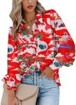 Zeagoo Women Fashion Button Down Shirts Lapel V Neck Printed Boho Long Sleeve Blouses Dressy Casual Summer Fall Top