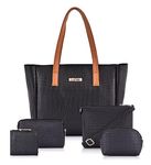 LaFille Women's Handbag Tote Bag Ladies Purse Combo Set Of 5 Pcs, Black