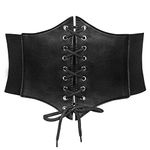 Women's Elastic Costume Waist Belt Lace-up Tied Waspie Corset Belts for Women by JASGOOD, A-Black, Fits Waist 27-30 Inches