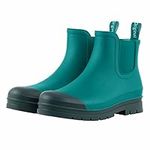 Planone Short rain boots for women waterproof garden shoes anti-slipping chelsea rainboots for ladies comfortable insoles stylish light ankle rain shoes matte outdoor work shoes, Copper Green, 9 Wide