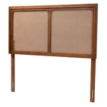 Baxton Studio Prewitt Mid-Century Modern Ash Walnut Finished Wood King Size Headboard with Rattan