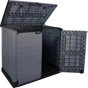 Duramax Cedargrain 1200L Plastic Garden Storage Shed – Grey, Flat Lid, Fits 2x 240L Bins, 145x85x125cm