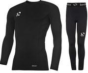 Sondico Boys Base Layer Tights & Top Set Junior Football Core Baselayer (Black L/S with Pants, 13 years)