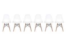 Set of 6 New 17 inch SeatDepth Eiffel Style Side Chair with Natural Wood Legs Shell Top Side Chairs (White)