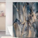 Marble Shower Curtain, Uiiooazy Dark Grey Fabric Shower Curtains for Bathroom Room Divider 72x84inches Abstract Modern Marble Printed Waterproof Shower Curtain Set with Hooks