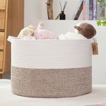 COMFY-HOMI XXXL Large Laundry Basket, Cotton Rope Nursery Woven Basket for Storage, Blanket Baskets Living Room Laundry Hamper, Dog Toy Storage Organizer, Home Decor-21''x21''x13.6''-Brown