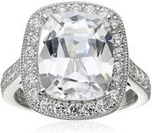 Platinum Plated Sterling Silver Cushion Cut Cubic Zirconia Halo Ring, Size 8