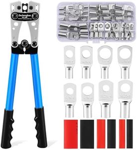 HX-50B Battery Cable Lug Crimping Tools Hand Electrician Pliers for Crimping Wire Cable from 6-50mm²(AWG 8-1/0) with Thickened and Reinforced the Metal Plate (HX50B Crmper +60PCSTerminals)