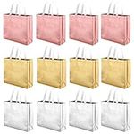 WAIZHIUA 12Pcs Glossy Gift Bags, Reusable Non-Woven Grocery Bag Shopping Tote Bags Goodies Bag with Handle for Birthday Wedding Party Favour Baby Shower(3 Colors)