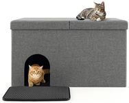 PETSITE Cat Hidden Litter Box Enclosure Furniture, Cat Washroom Storage Bench with Urine Proof Litter Mat and Smell Control Carbon Filter, Dog Proof & Waterproof Cat Litter Box Furniture (Grey)